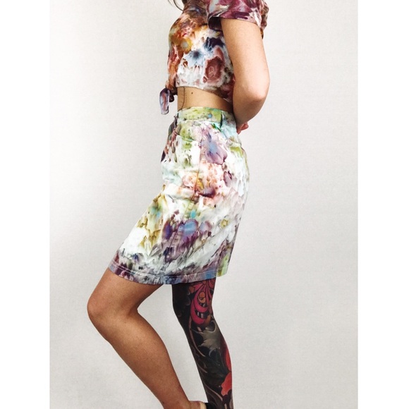 🆕 Hand-Dyed Denim Mini Skirt in Technicolor - Picture 3 of 13